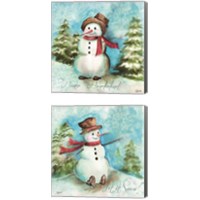 Framed Watercolor Snowmen 2 Piece Canvas Print Set