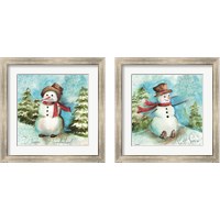 Framed 'Watercolor Snowmen 2 Piece Framed Art Print Set' border=