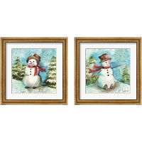 Framed 'Watercolor Snowmen 2 Piece Framed Art Print Set' border=