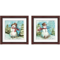Framed 'Watercolor Snowmen 2 Piece Framed Art Print Set' border=