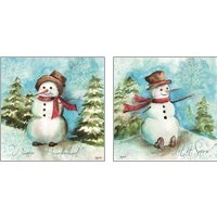 Framed Watercolor Snowmen 2 Piece Art Print Set