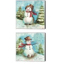 Framed 'Watercolor Snowmen 2 Piece Canvas Print Set' border=