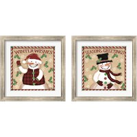 Framed 'Season's Greetings Snowmen 2 Piece Framed Art Print Set' border=