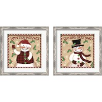 Framed 'Season's Greetings Snowmen 2 Piece Framed Art Print Set' border=