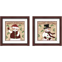 Framed Season's Greetings Snowmen 2 Piece Framed Art Print Set
