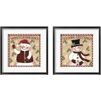 Framed 'Season's Greetings Snowmen 2 Piece Framed Art Print Set' border=