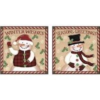 Framed 'Season's Greetings Snowmen 2 Piece Art Print Set' border=