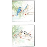 Framed 'Winter Birds  2 Piece Canvas Print Set' border=