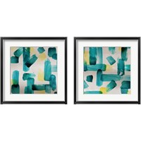Framed 'Aqua Abstract Square 2 Piece Framed Art Print Set' border=