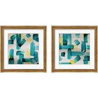 Framed 'Aqua Abstract Square 2 Piece Framed Art Print Set' border=