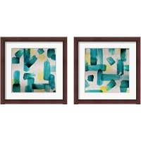 Framed 'Aqua Abstract Square 2 Piece Framed Art Print Set' border=