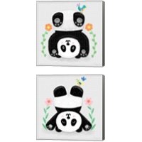 Framed 'Tumbling Pandas 2 Piece Canvas Print Set' border=