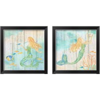 Framed 'Sea Splash Mermaid Woodgrain 2 Piece Framed Art Print Set' border=