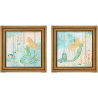 Framed 'Sea Splash Mermaid Woodgrain 2 Piece Framed Art Print Set' border=