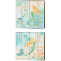 Framed Sea Splash Mermaid Woodgrain 2 Piece Canvas Print Set