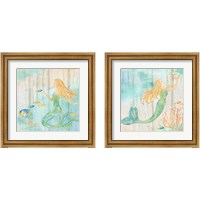 Framed Sea Splash Mermaid Woodgrain 2 Piece Framed Art Print Set