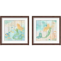 Framed 'Sea Splash Mermaid Woodgrain 2 Piece Framed Art Print Set' border=