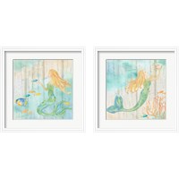 Framed Sea Splash Mermaid Woodgrain 2 Piece Framed Art Print Set