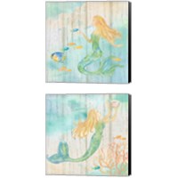 Framed 'Sea Splash Mermaid Woodgrain 2 Piece Canvas Print Set' border=