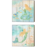 Framed Sea Splash Mermaid Woodgrain 2 Piece Canvas Print Set