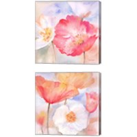 Framed Watercolor Poppy Meadow Pastel 2 Piece Canvas Print Set