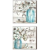 Framed 'Cotton Boll Mason Jar 2 Piece Canvas Print Set' border=