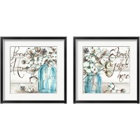 Framed 'Cotton Boll Mason Jar 2 Piece Framed Art Print Set' border=