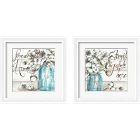 Framed 'Cotton Boll Mason Jar 2 Piece Framed Art Print Set' border=