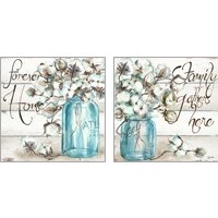 Framed 'Cotton Boll Mason Jar 2 Piece Art Print Set' border=