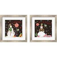 Framed 'Sweet Snowmen Black 2 Piece Framed Art Print Set' border=