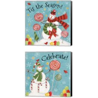 Framed Sweet Snowmen Sign Blue 2 Piece Canvas Print Set