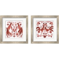 Framed Americana Roosters Red 2 Piece Framed Art Print Set
