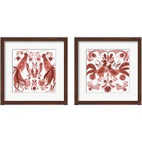 Framed 'Americana Roosters Red 2 Piece Framed Art Print Set' border=
