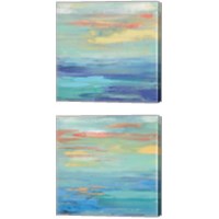 Framed 'Sunset Beach Bright 2 Piece Canvas Print Set' border=