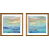 Framed 'Sunset Beach Bright 2 Piece Framed Art Print Set' border=