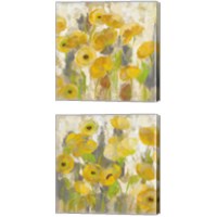 Framed 'Floating Yellow Flowers 2 Piece Canvas Print Set' border=