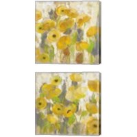 Framed Floating Yellow Flowers 2 Piece Canvas Print Set