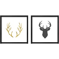 Framed Charcoal Deer Head 2 Piece Framed Art Print Set