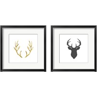 Framed 'Charcoal Deer Head 2 Piece Framed Art Print Set' border=