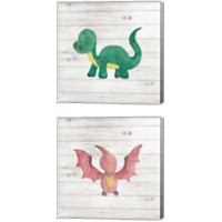 Framed 'Water Color Dino  2 Piece Canvas Print Set' border=