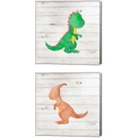 Framed 'Water Color Dino  2 Piece Canvas Print Set' border=