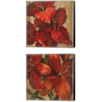 Framed Vivid Red Flower on Gold 2 Piece Canvas Print Set