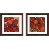 Framed 'Vivid Red Flower on Gold 2 Piece Framed Art Print Set' border=