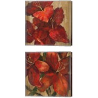 Framed 'Vivid Red Flower on Gold 2 Piece Canvas Print Set' border=
