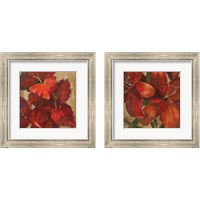 Framed 'Vivid Red Flower on Gold 2 Piece Framed Art Print Set' border=