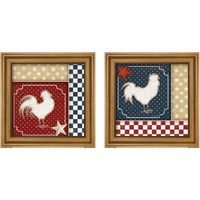 Framed 'Red White and Blue Rooster 2 Piece Framed Art Print Set' border=