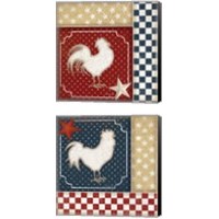 Framed Red White and Blue Rooster 2 Piece Canvas Print Set