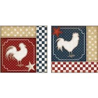 Framed Red White and Blue Rooster 2 Piece Art Print Set