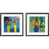 Framed 'Bright Flowers on Blue 2 Piece Framed Art Print Set' border=