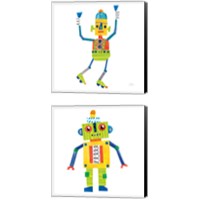 Framed 'Robot Party 2 Piece Canvas Print Set' border=